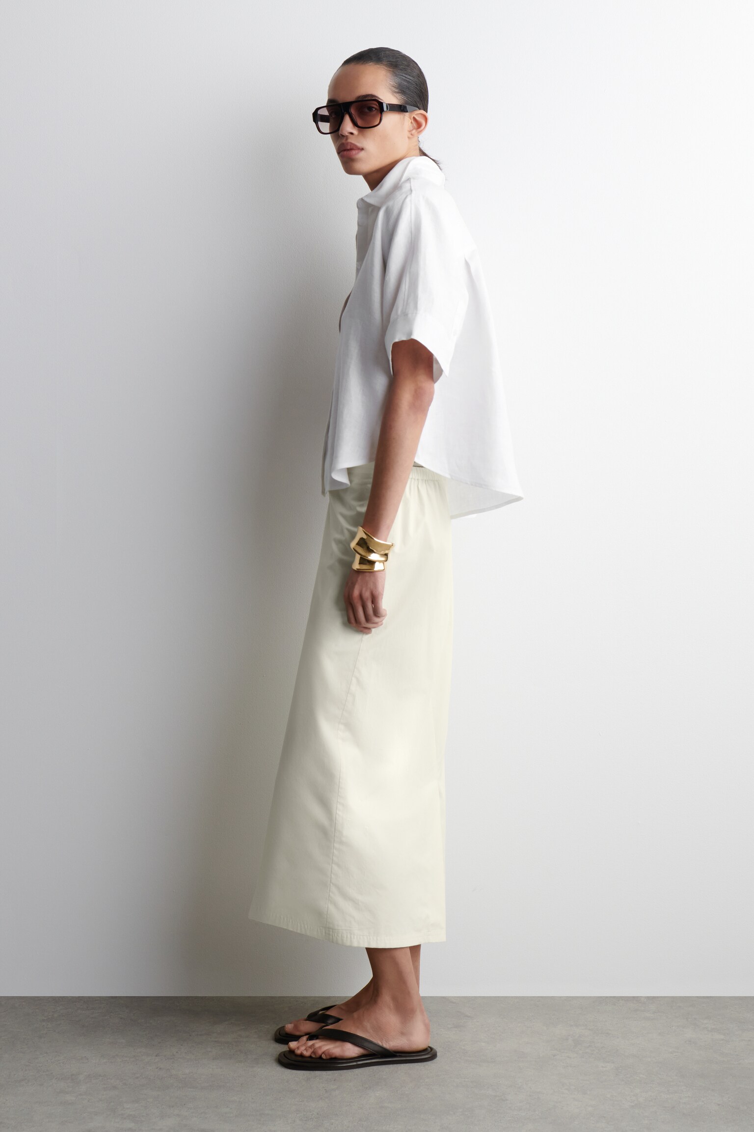 BOXY SHORT-SLEEVED LINEN SHIRT - WHITE/NAVY/BUTTER YELLOW/GREEN - 6