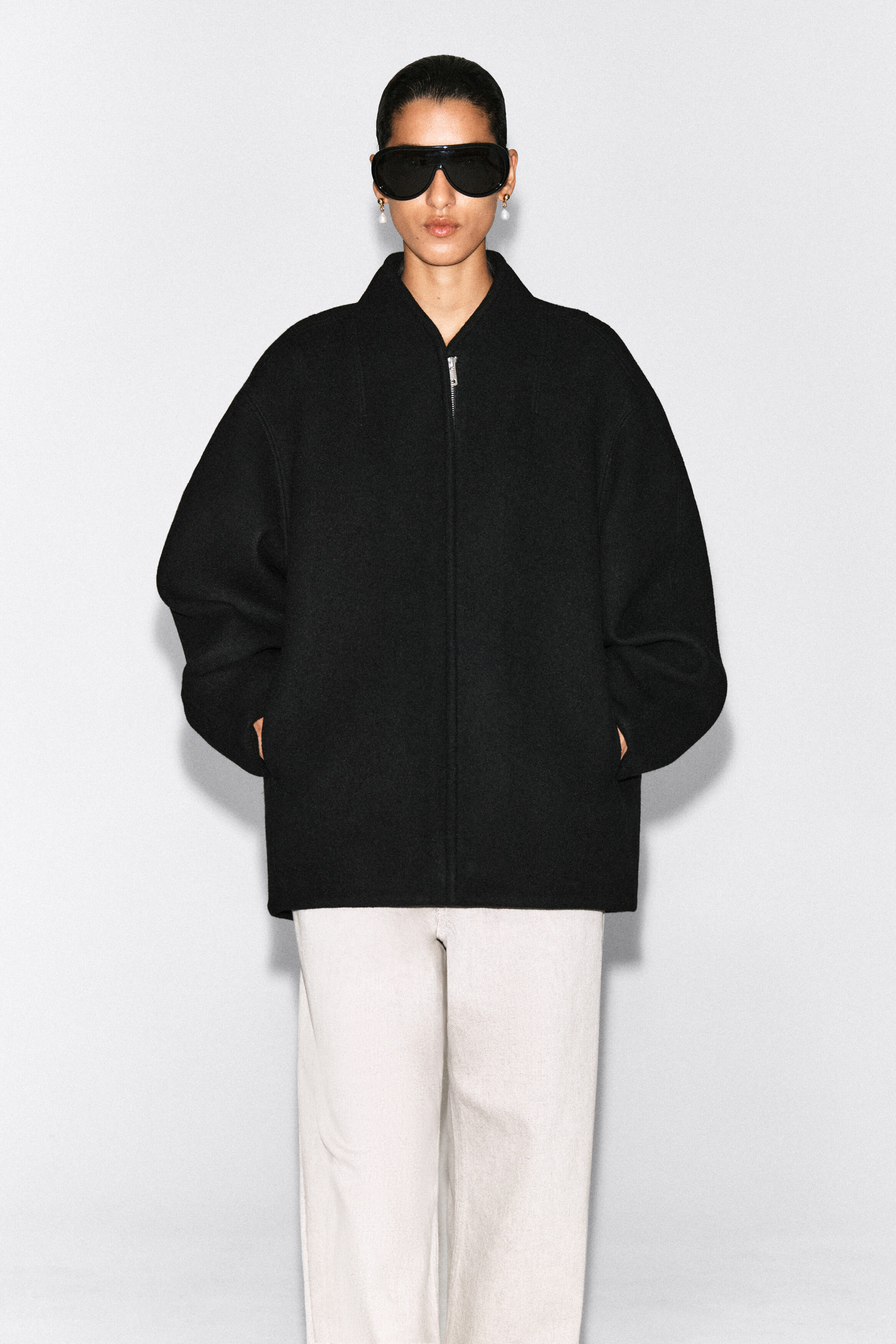 SCULPTED WOOL-BLEND ZIP-UP JACKET - BLACK | COS US