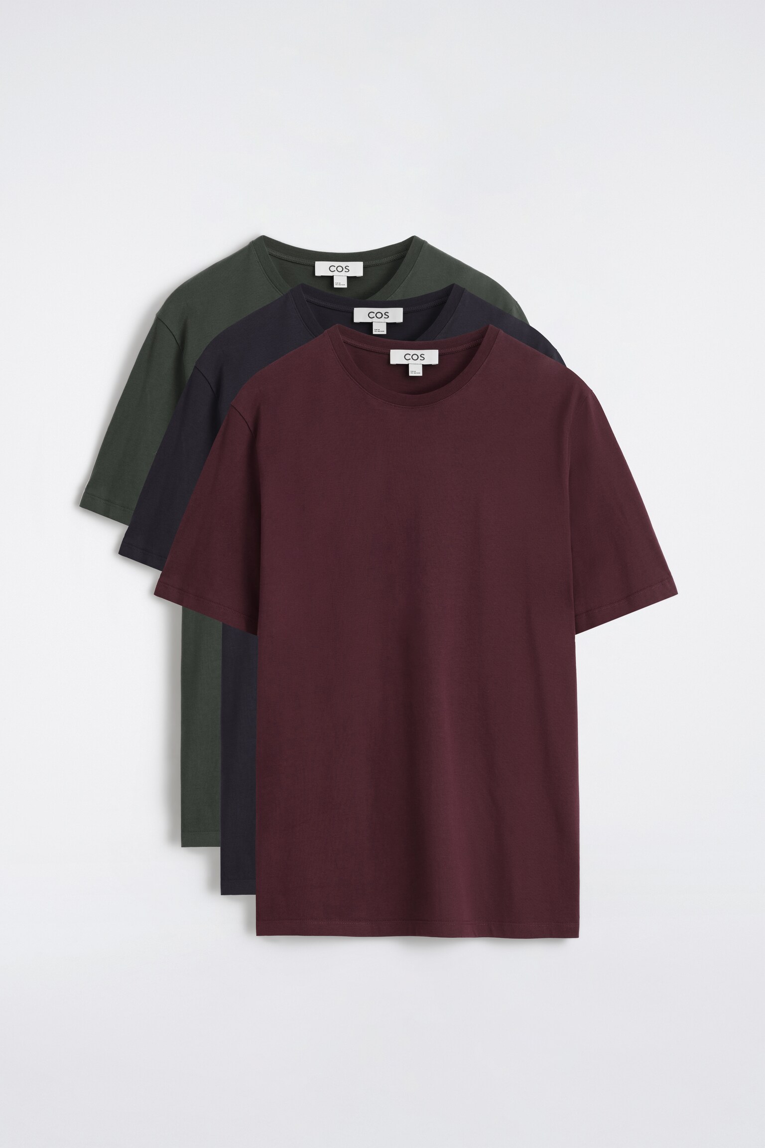 SET DE 3 TRICOURI DIN BUMBAC CU GÂT ROTUND - NAVY / DARK RED / GREEN/Alb/BLEUMARIN / ALB / GRI/NEGRU - 1