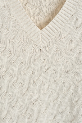 CABLE-KNIT COTTON-SILK V-NECK SWEATER — OFF-WHITE 6