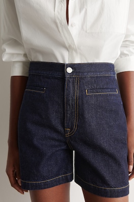 POCKET-DETAIL DENIM SHORTS — INDIGO 4
