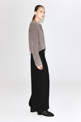 BRUSHED PURE CASHMERE CREW-NECK CARDIGAN — DARK BEIGE 4