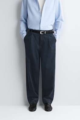 CORDUROY RELAXED-FIT TAPERED PANTS — NAVY 5
