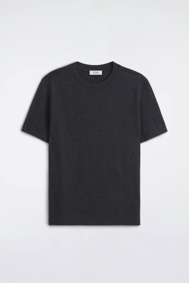 T-shirt de jersey interlock de modal, de corte justo - Antracite mesclado/AZUL-MARINHO - 1