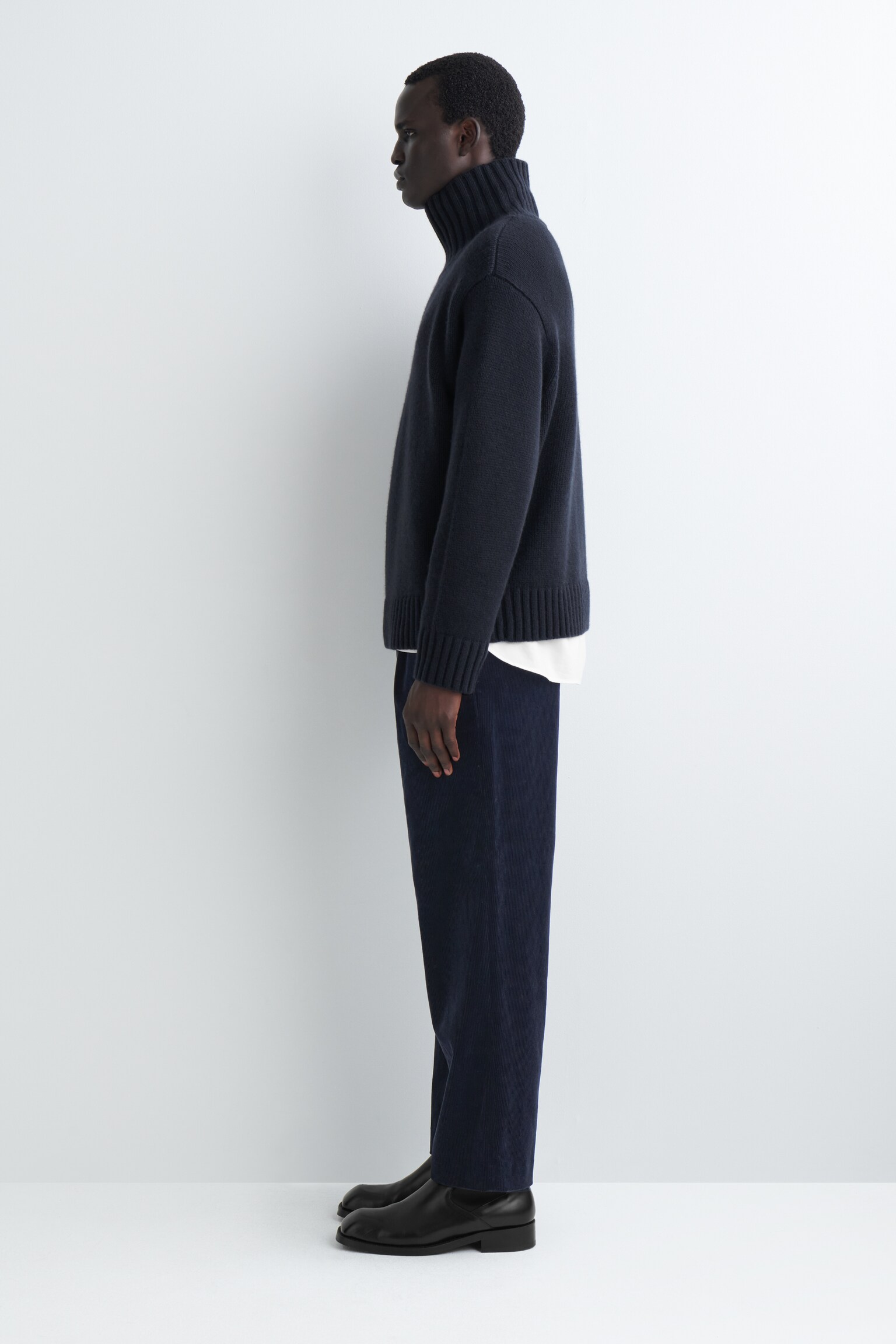 PANTALON DROIT À PLIS EN VELOURS CÔTELÉ - BLEU MARINE/KAKI FONCÉ - 3