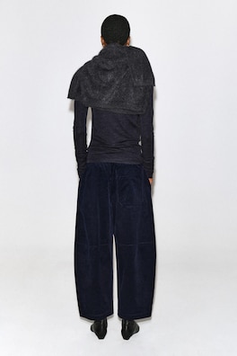 CORDUROY BARREL-LEG DRAWSTRING PANTS — NAVY 5