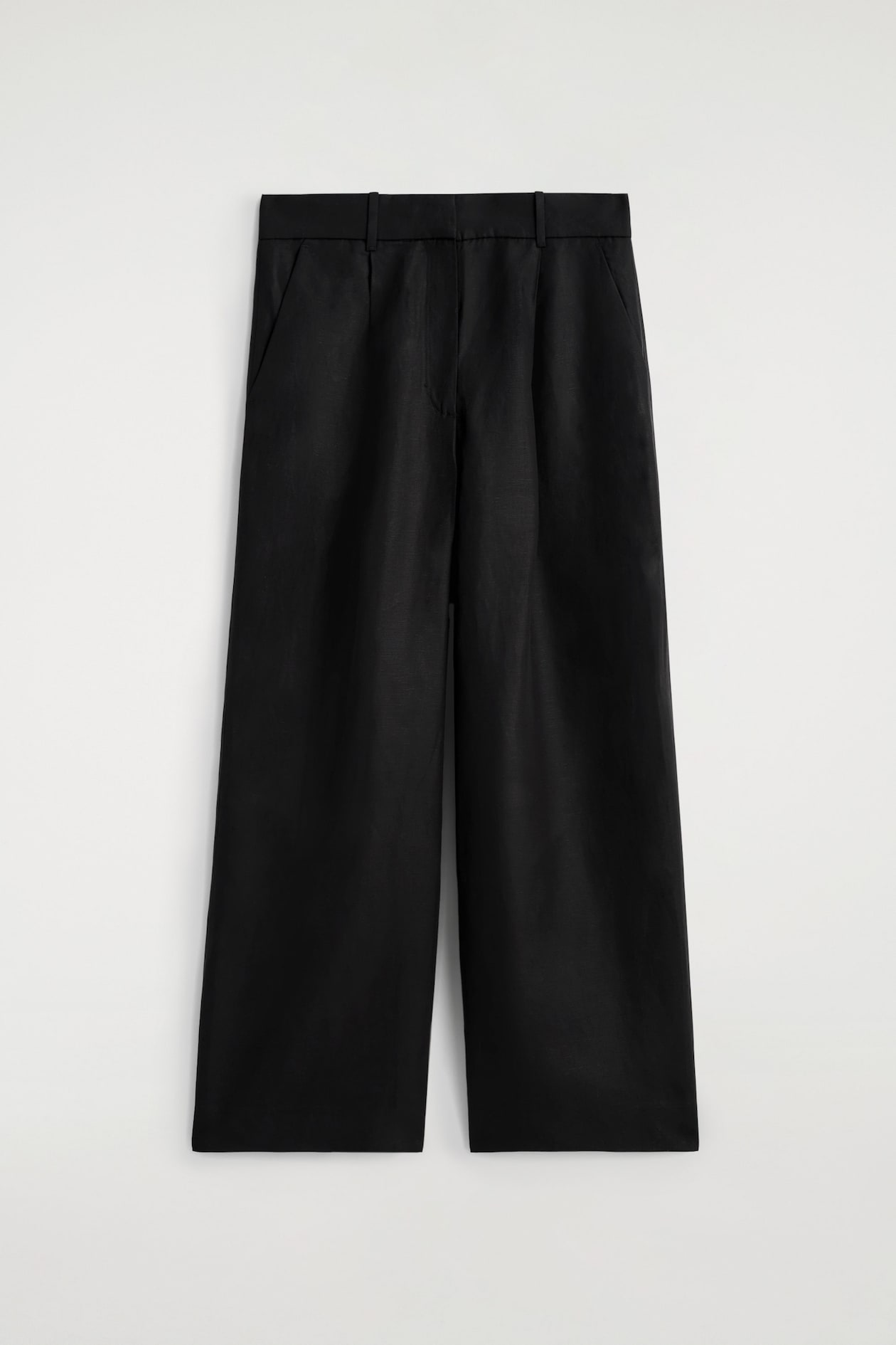 RELAXED LINEN-BLEND WIDE-LEG PANTS — BLACK MÉLANGE