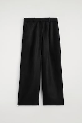 RELAXED LINEN-BLEND WIDE-LEG PANTS — BLACK MÉLANGE 7