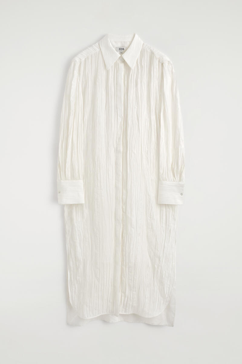 Crinkled-Silk Midi Shirt Dress
