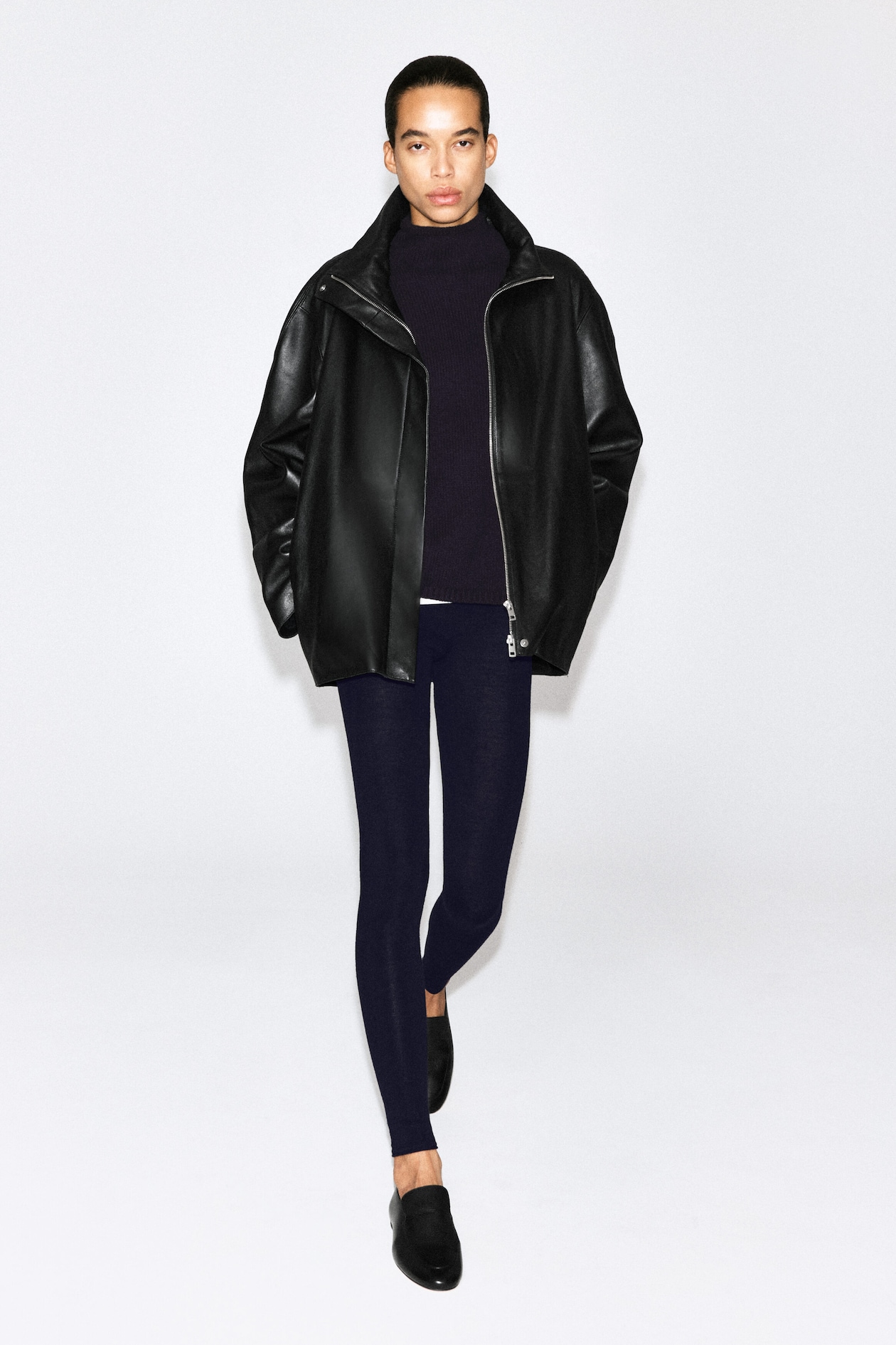 SEAMLESS MERINO WOOL LEGGINGS — NAVY