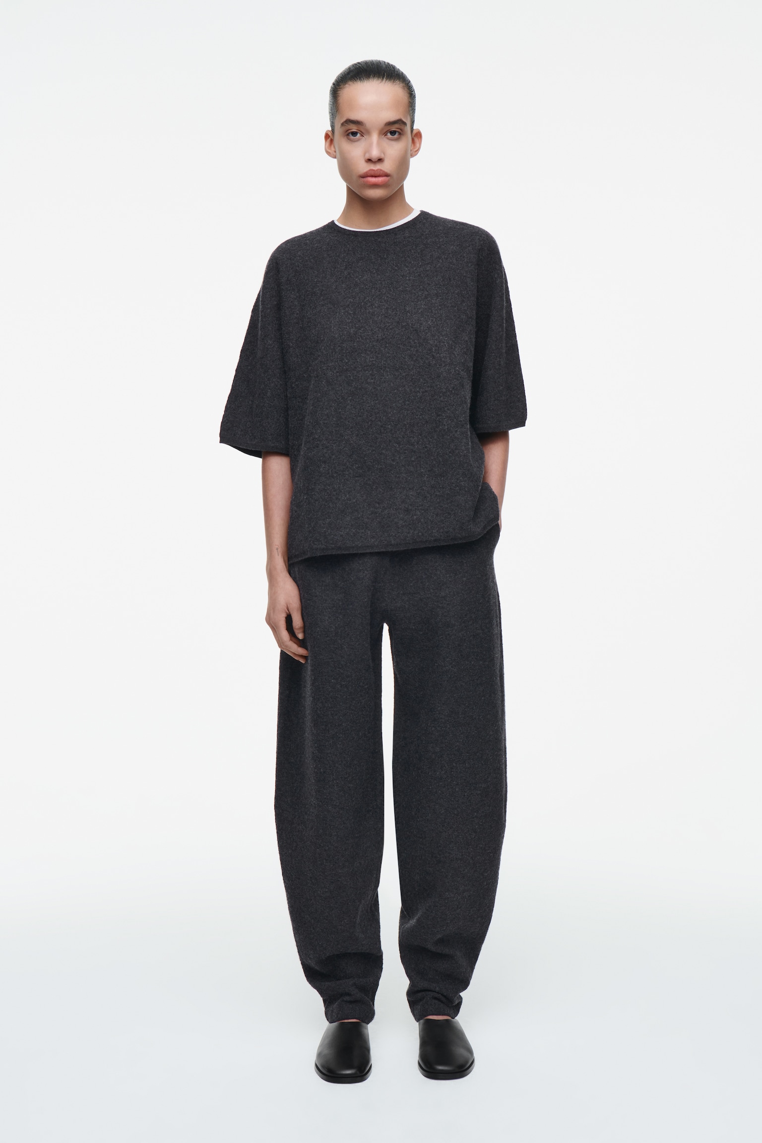 BOILED MERINO WOOL TROUSERS - CHARCOAL MÉLANGE