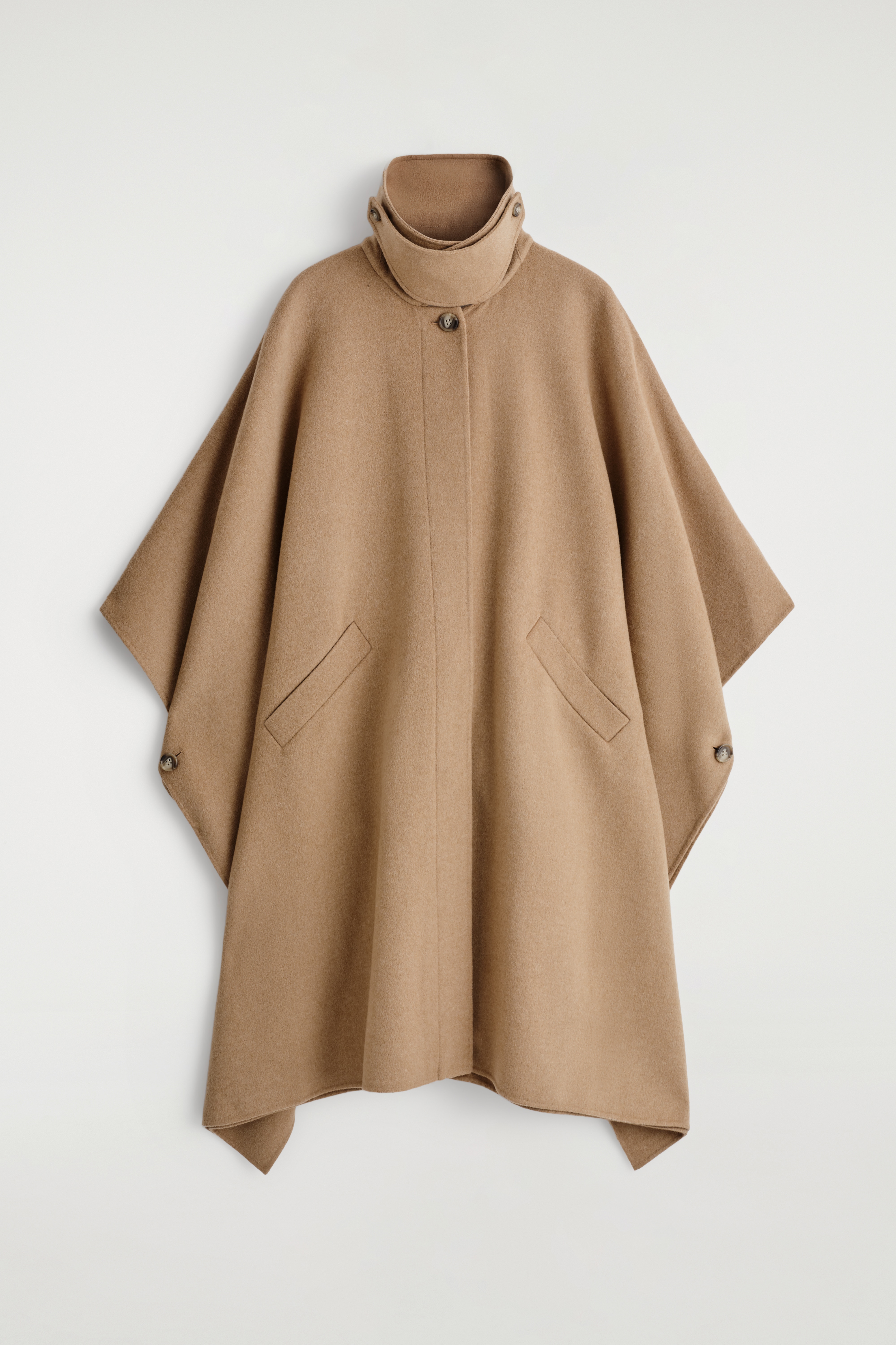 DOUBLE-FACED WOOL LONG CAPE - BEIGE/GREY