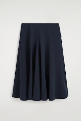 BUTTON-DETAIL FLUID MIDI SKIRT — NAVY 8