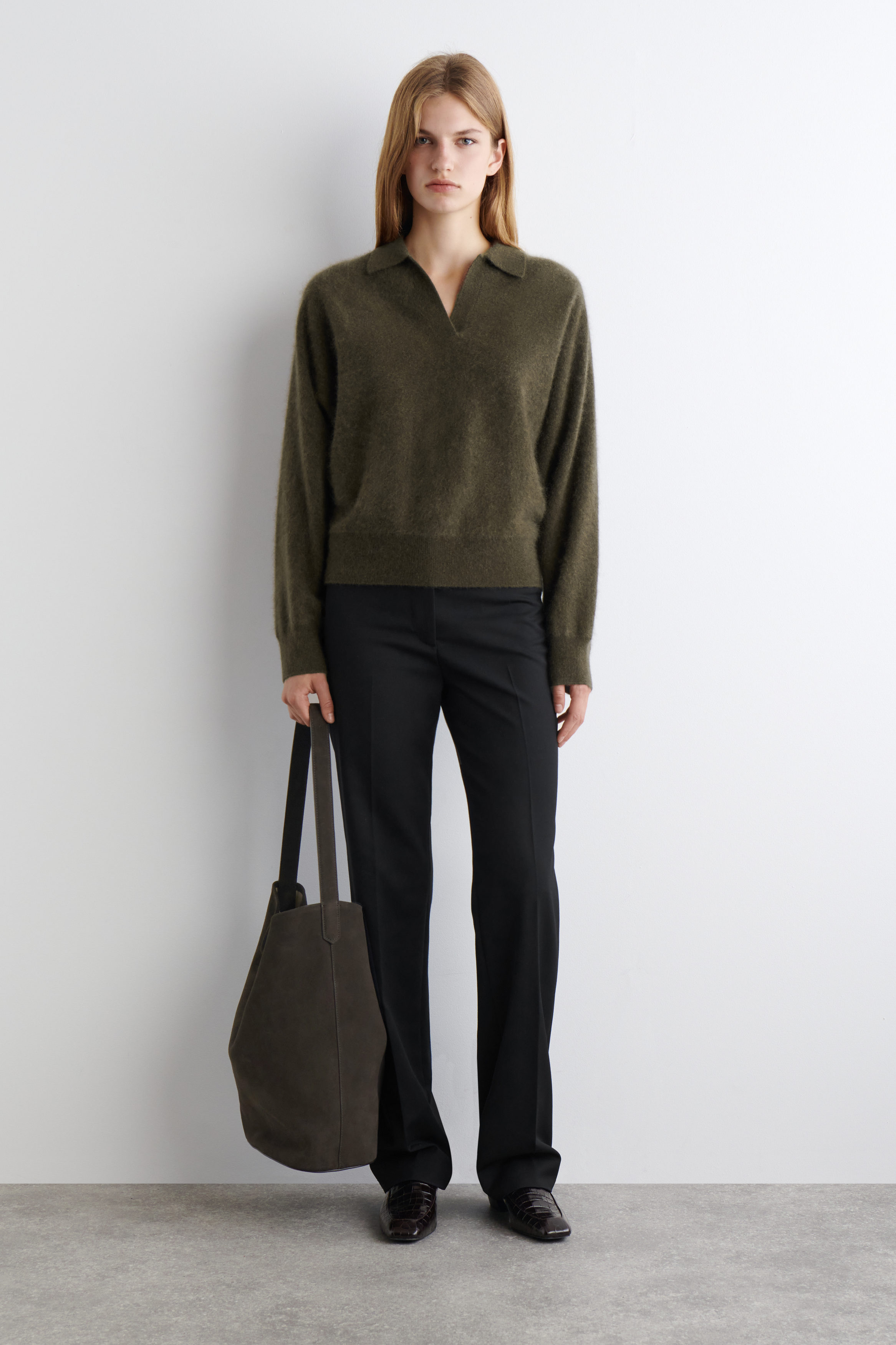 BRUSHED-CASHMERE POLO SWEATER - KHAKI | COS