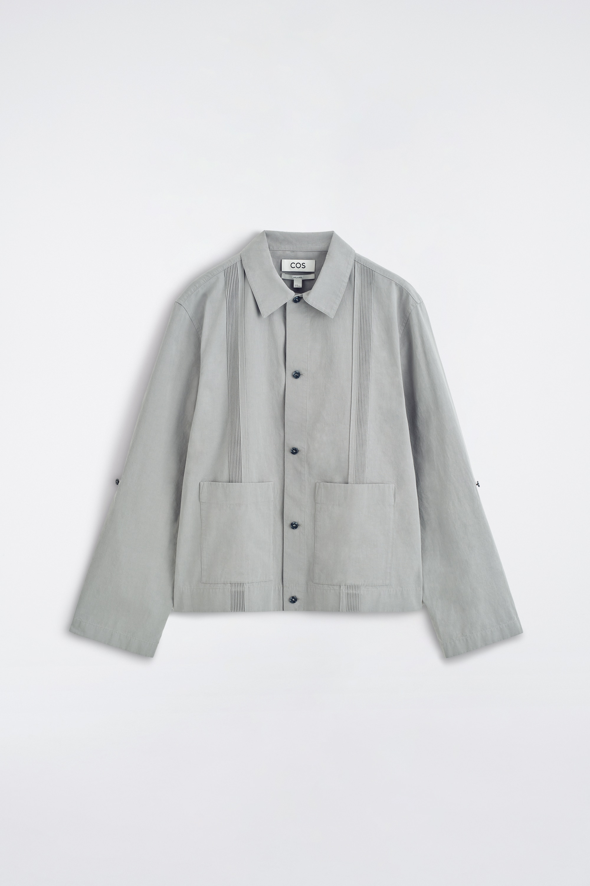 PINTUCKED COTTON-LINEN OVERSHIRT - אפור