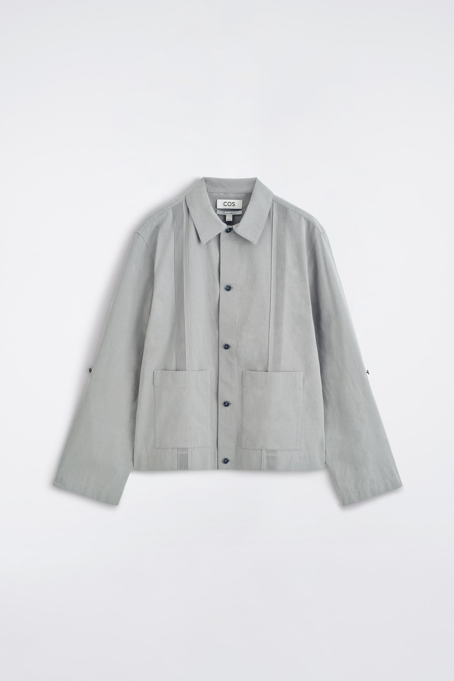 PINTUCKED COTTON-LINEN OVERSHIRT - אפור - 1
