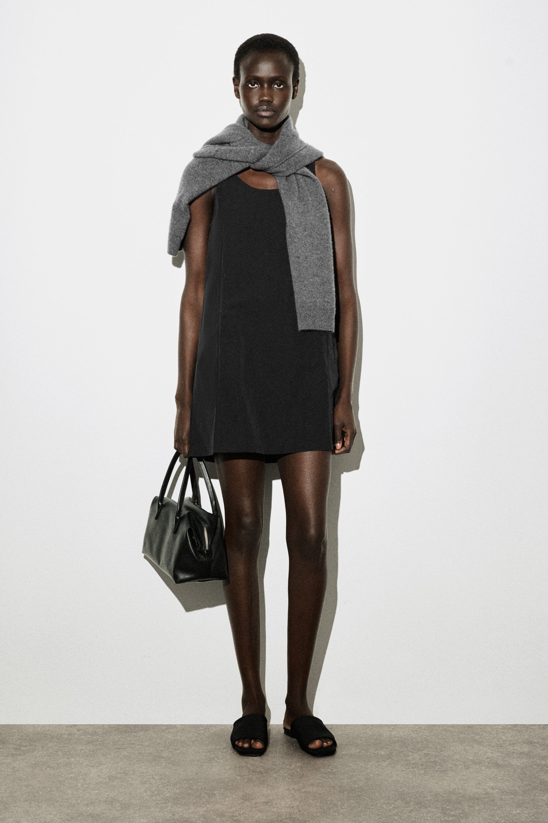 JERSEY-PANELED NYLON MINI DRESS - BLACK | COS US