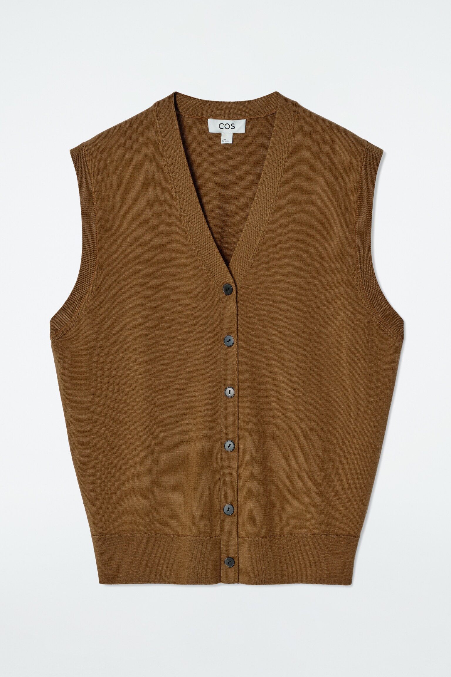 GILET À COL EN V EN LAINE MÉRINOS - BRUN/ROUGE/BLEU MARINE - 2