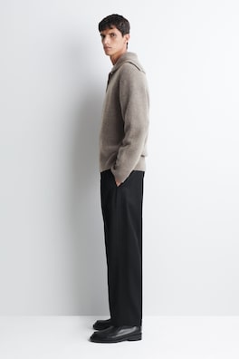 BUTTONED PURE CASHMERE MOCK-NECK SWEATER — MOCHA 3