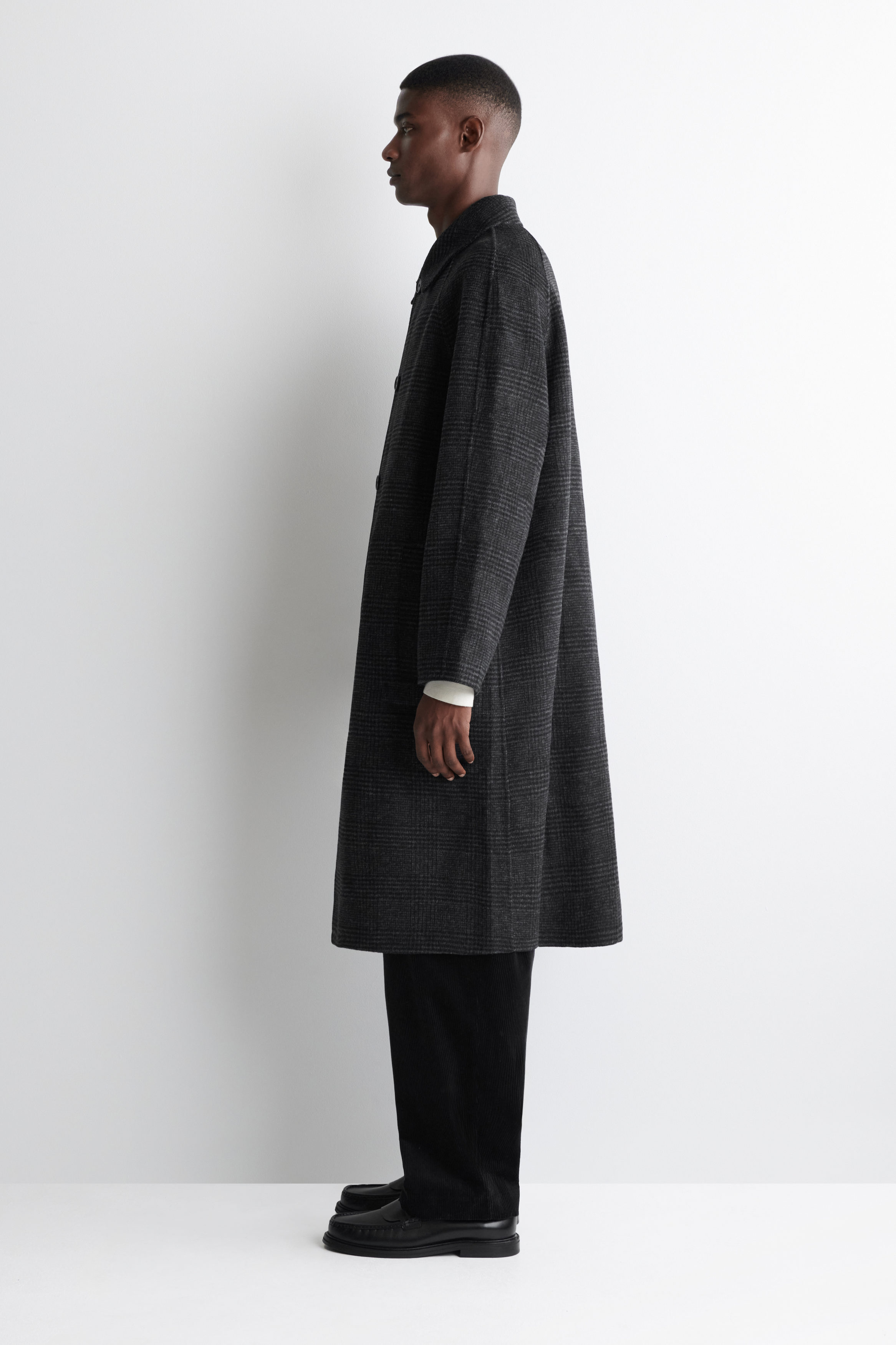 REVERSIBLE CHECKED / HERRINGBONE WOOL COAT - GREY / CHECKED