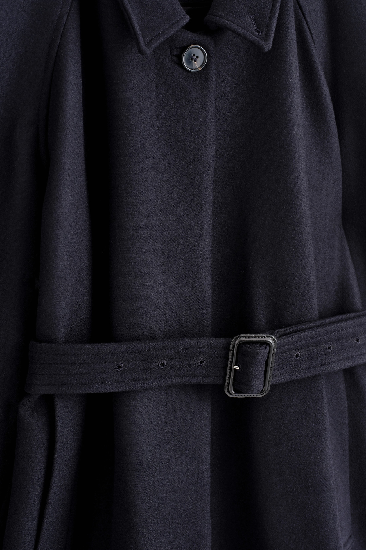 WOOL-BLEND LONG TRENCH COAT — NAVY