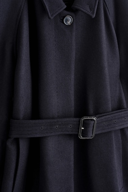 WOOL-BLEND LONG TRENCH COAT — NAVY 1