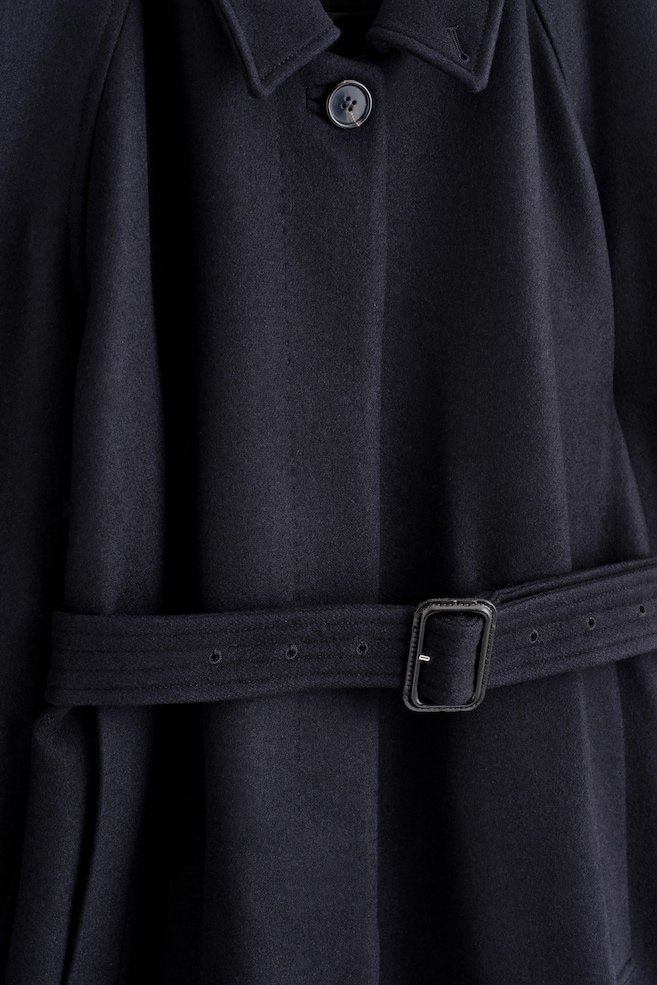 WOOL-BLEND LONG TRENCH COAT — NAVY