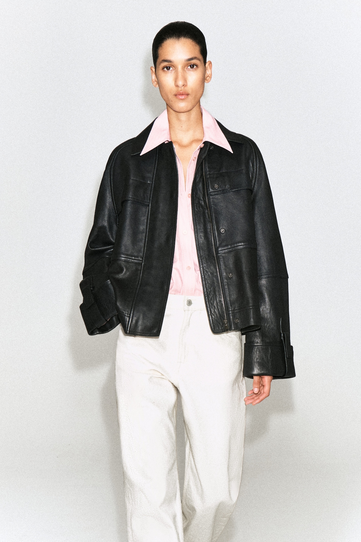 LEATHER WORKWEAR JACKET — BLACK
