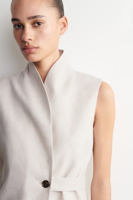 SHAWL-COLLAR BELTED LINEN WAISTCOAT — LIGHT-BEIGE MÉLANGE 5