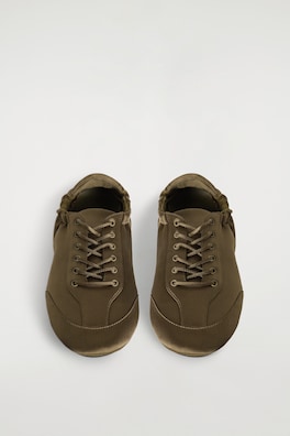 SATIN-SUEDE BALLET SNEAKERS — KHAKI 1