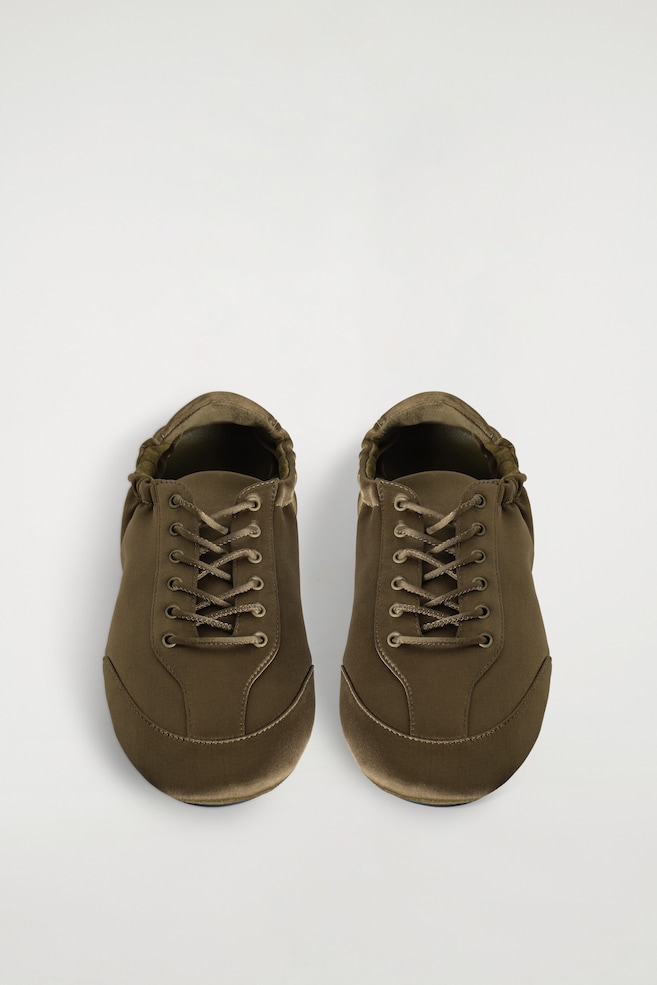SATIN-SUEDE BALLET SNEAKERS — KHAKI