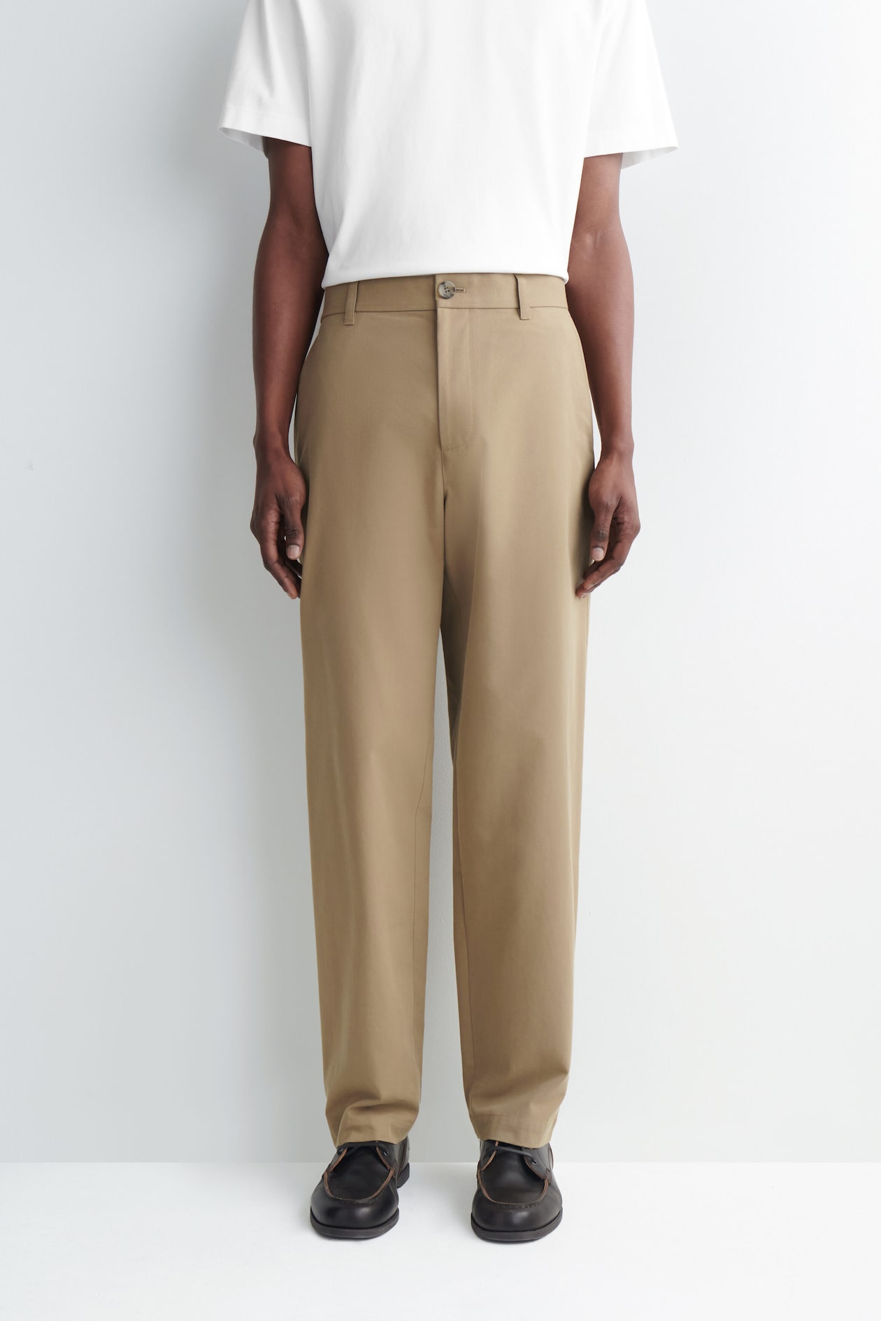 COTTON REGULAR-FIT STRAIGHT-LEG CHINOS — BEIGE
