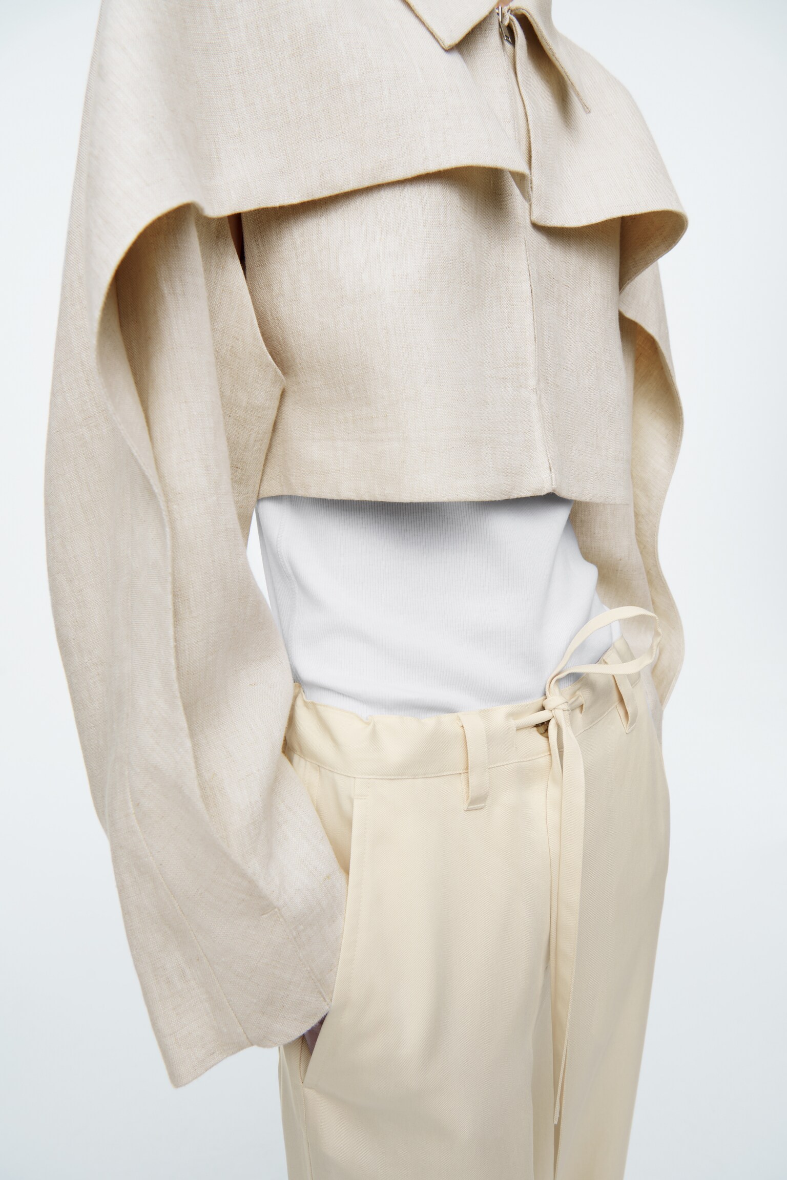 CROPPED LINEN JACKET - LIGHT BEIGE - 6