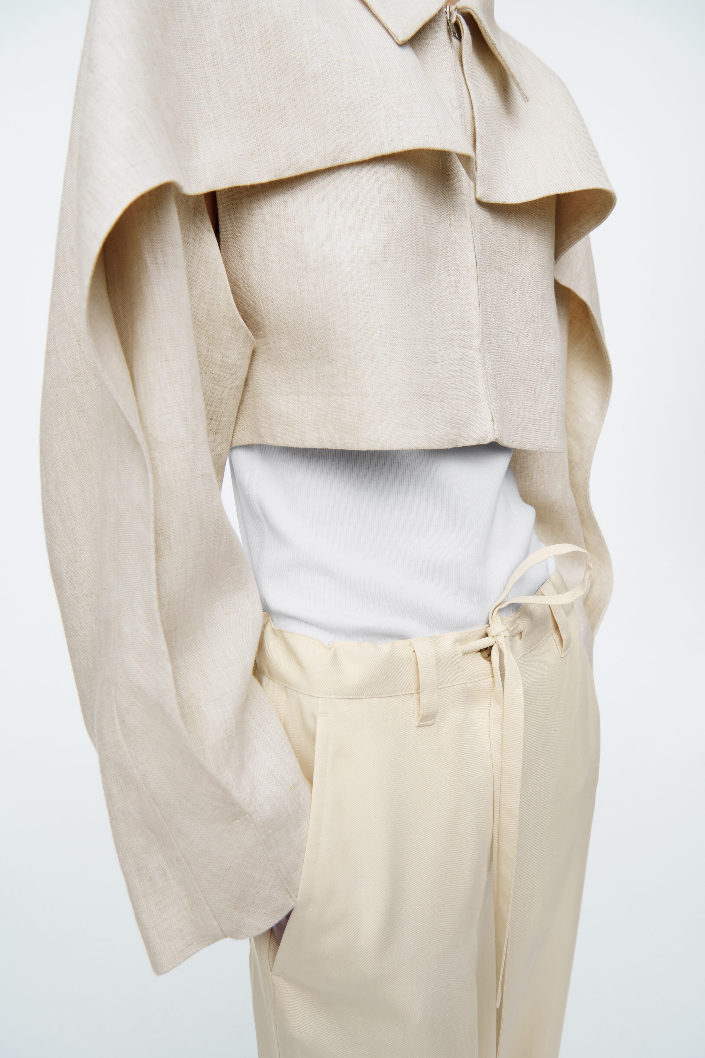 CROPPED LINEN JACKET - LIGHT BEIGE | COS