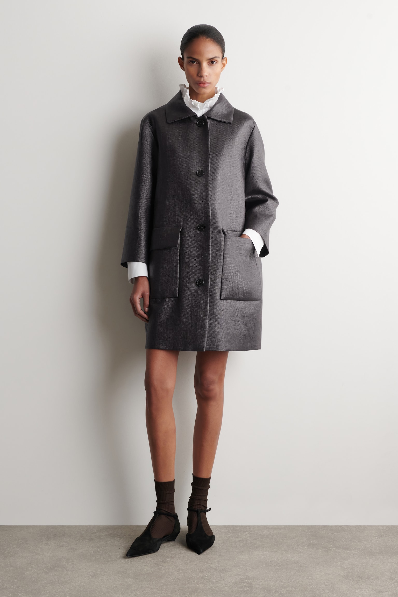 EINREIHIGER STRUKTURIERTER MANTEL - ANTHRAZIT - 1