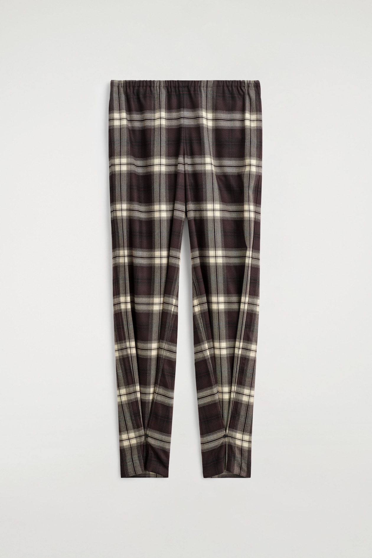 CHECKED BARREL-LEG TROUSERS — BURGUNDY / CHECKED