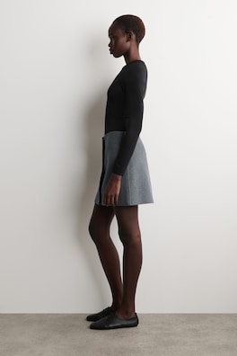 BUTTONED DOUBLE-FACED WOOL MINI SKIRT — GREY 3