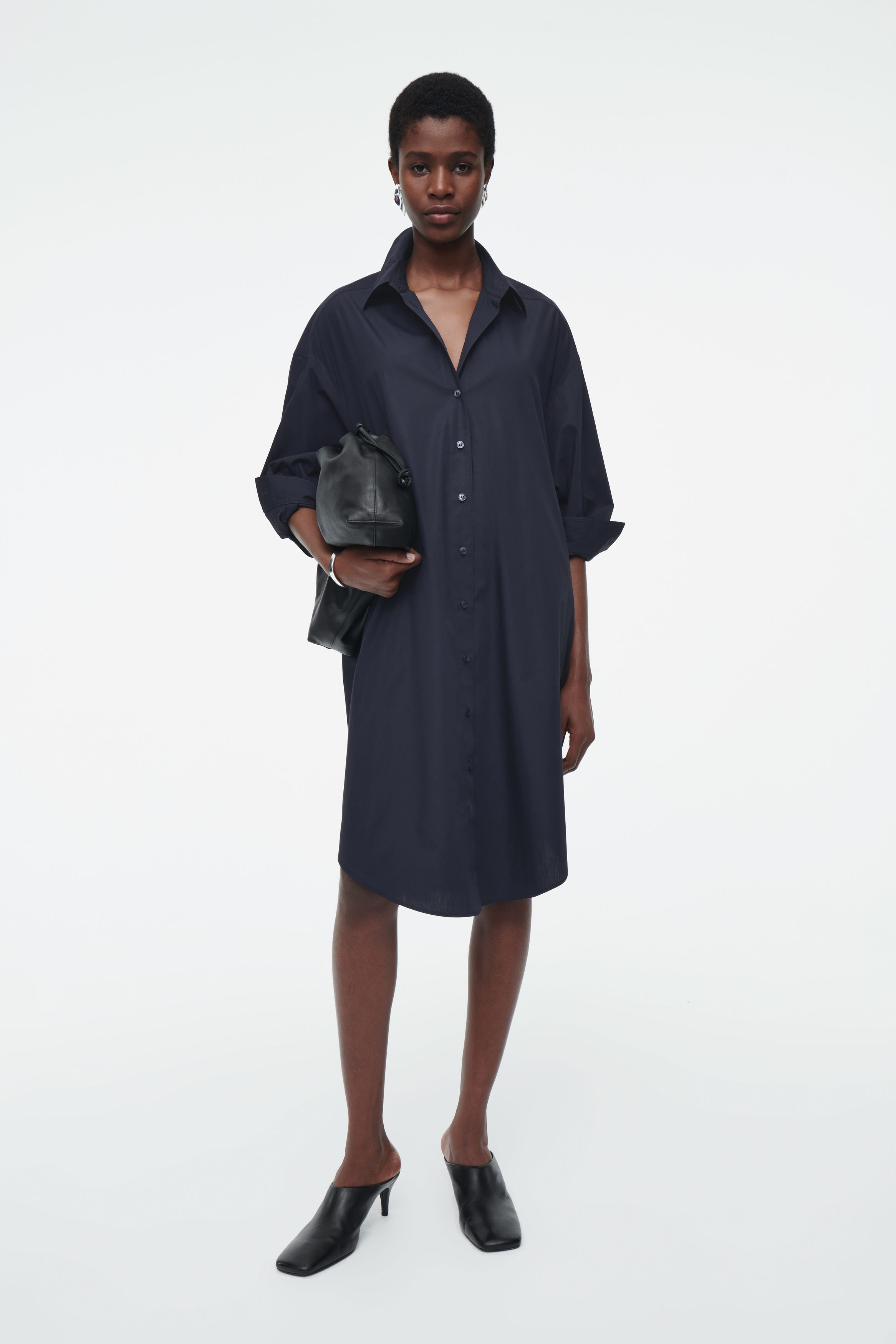 Shirring shirt dress(Navy) – Audire