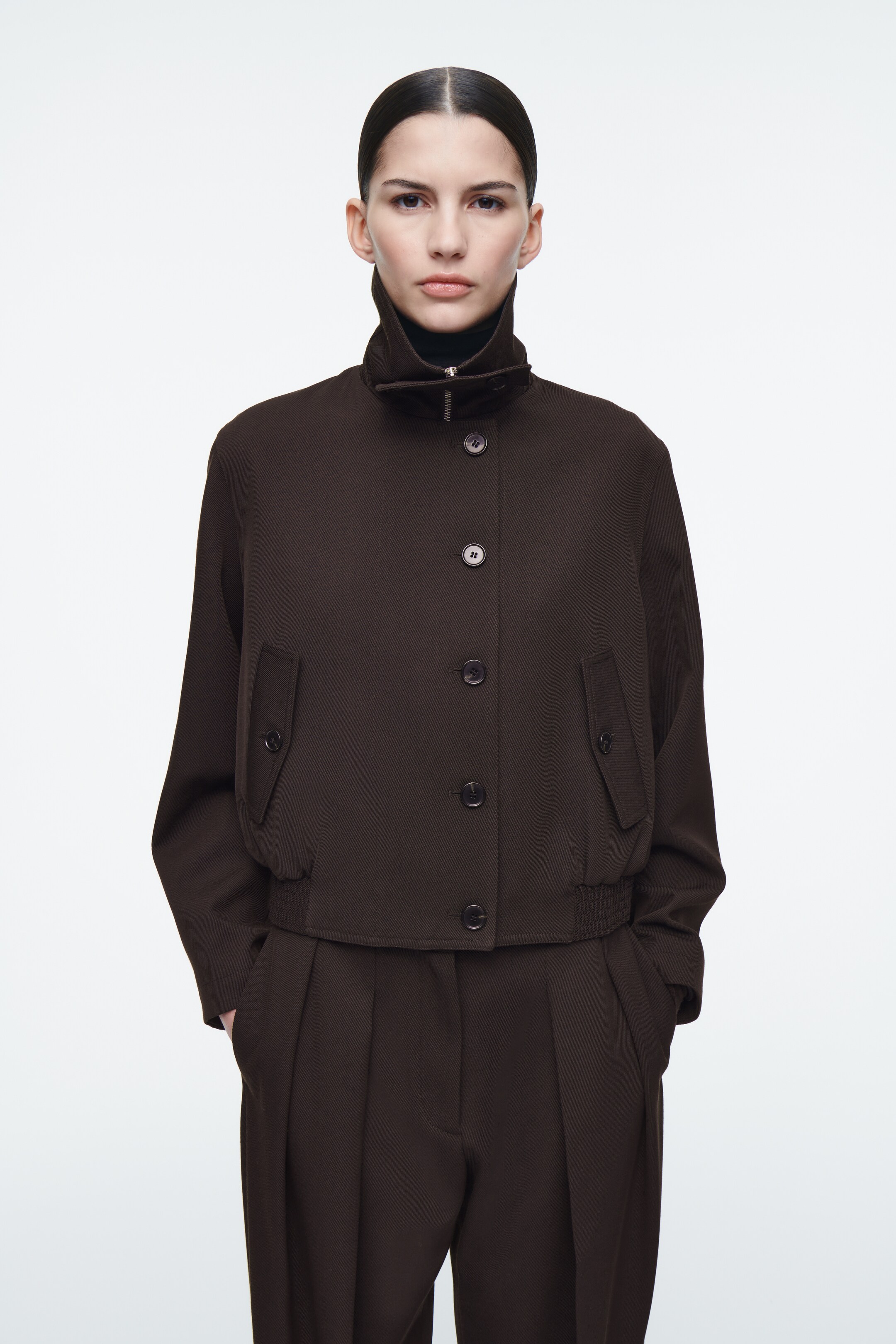 Agrandir l'image: VESTE OVERSIZE À COL CHEMINÉE EN LAINE MÉLANGÉE - BRUN FONCÉ - FEMME | H&M CH 1