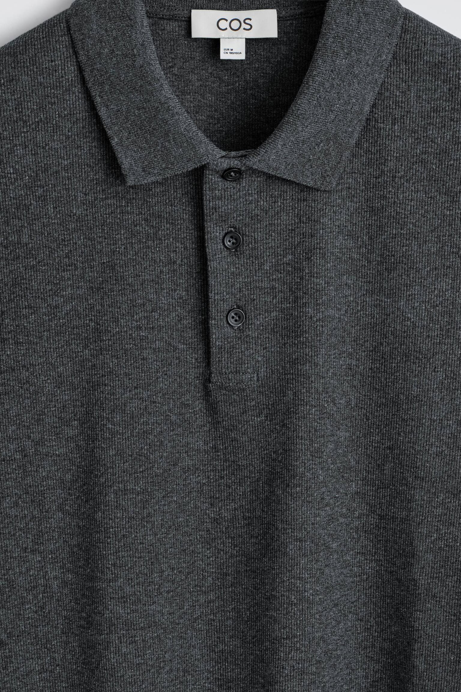 SLIM RIBBED COTTON POLO SHIRT - CHARCOAL MÉLANGE/WHITE/BLACK - 4
