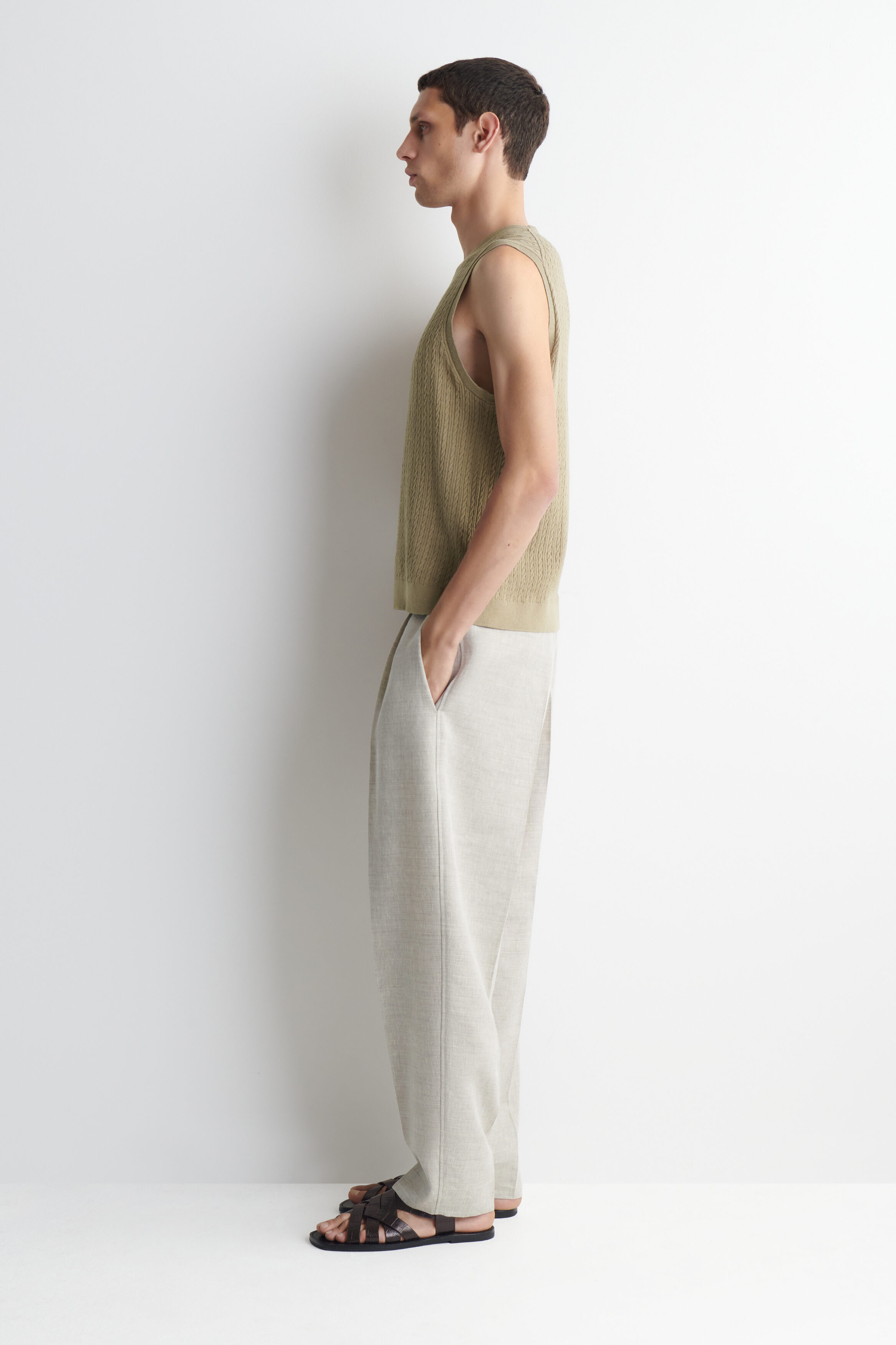 CABLE-KNIT COTTON-LINEN TANK TOP - thumbnail 3