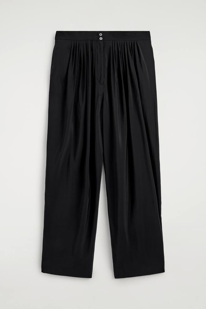 DRAPED PLEATED STRAIGHT-LEG TROUSERS - BLACK/IVORY - 1