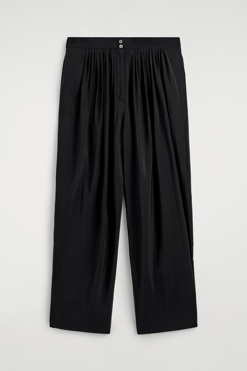 Draped Pleated Straight-Leg Pants