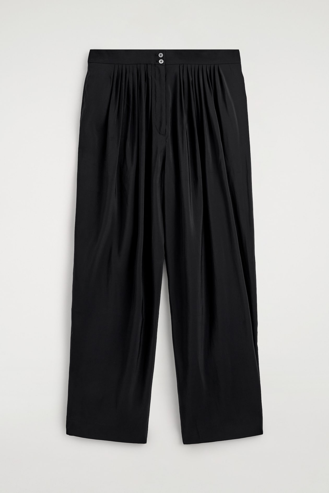DRAPED PLEATED STRAIGHT-LEG PANTS — BLACK