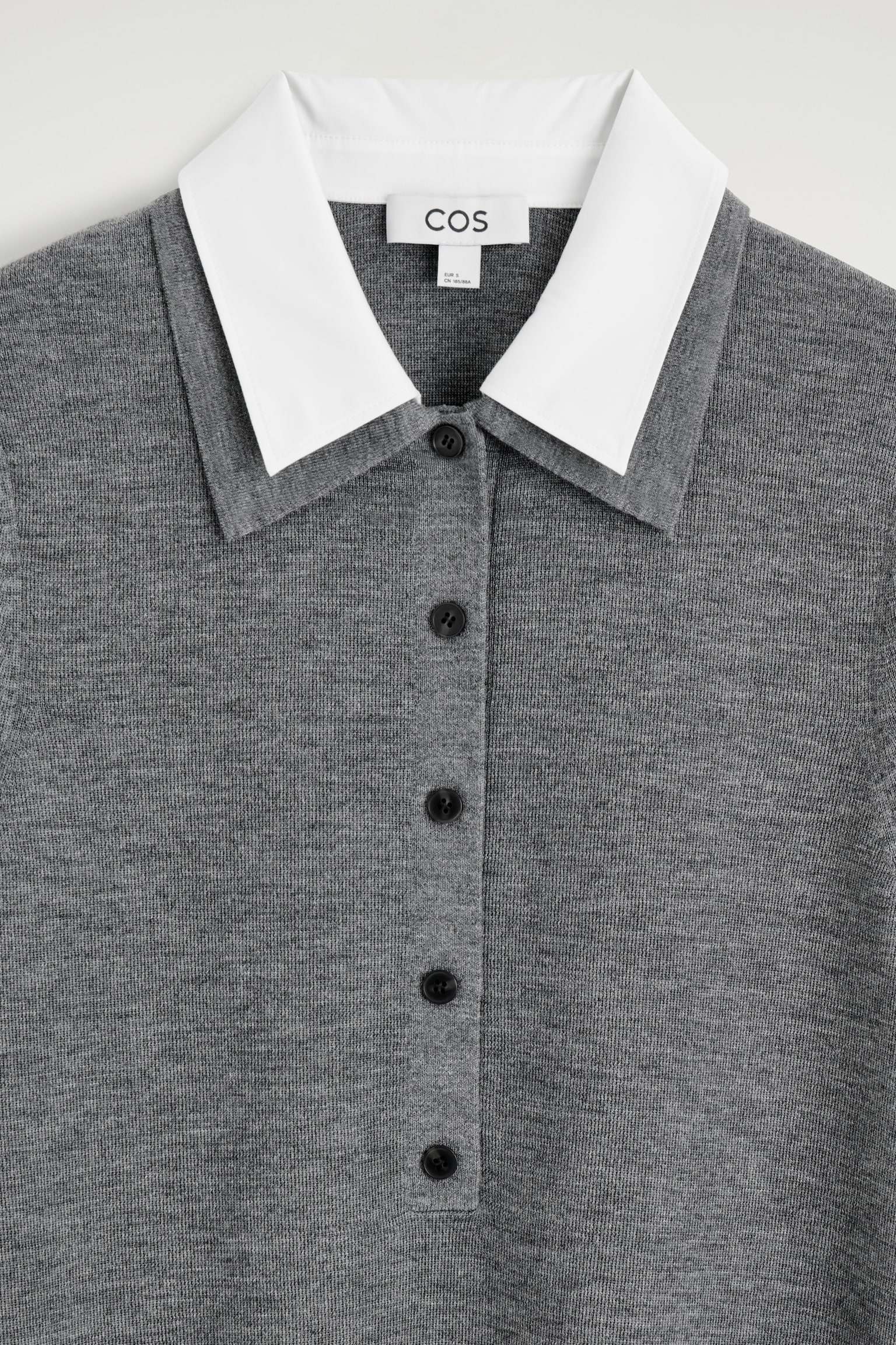 LAYERED-COLLAR MERINO WOOL MINI DRESS - אפור מלנג' - 4