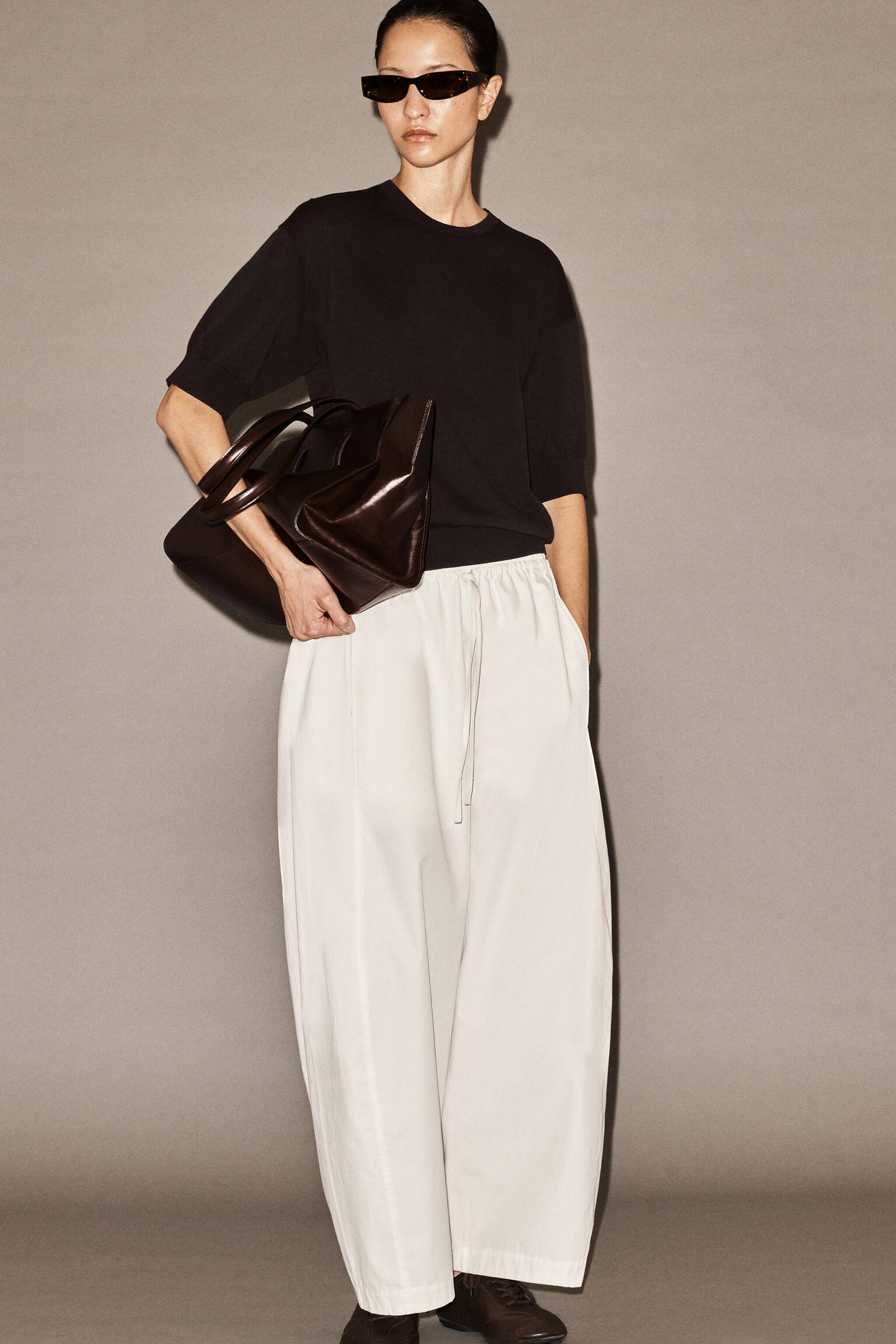 PANTALONI CU CROIALĂ BARREL ȘI TALIE ELASTICĂ - ALB/MARO ÎNCHIS/BLACK - 5