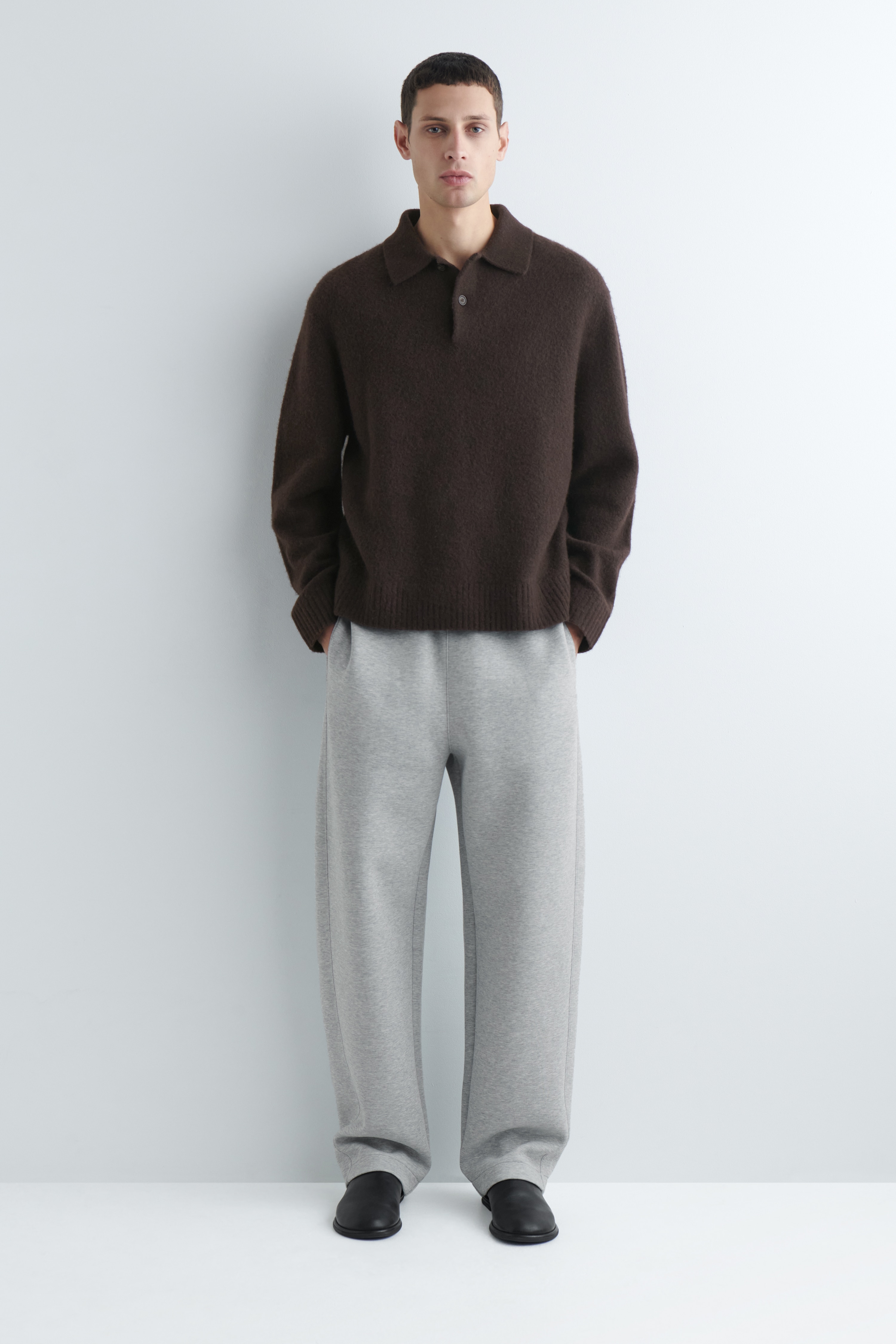 BAWEŁNIANO-NEOPRENOWE SPODNIE DRESOWE TYPU JOGGER - SZARY MELANŻ/ŻÓŁTY