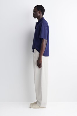 RELAXED COTTON-LINEN POLO SHIRT — NAVY 3