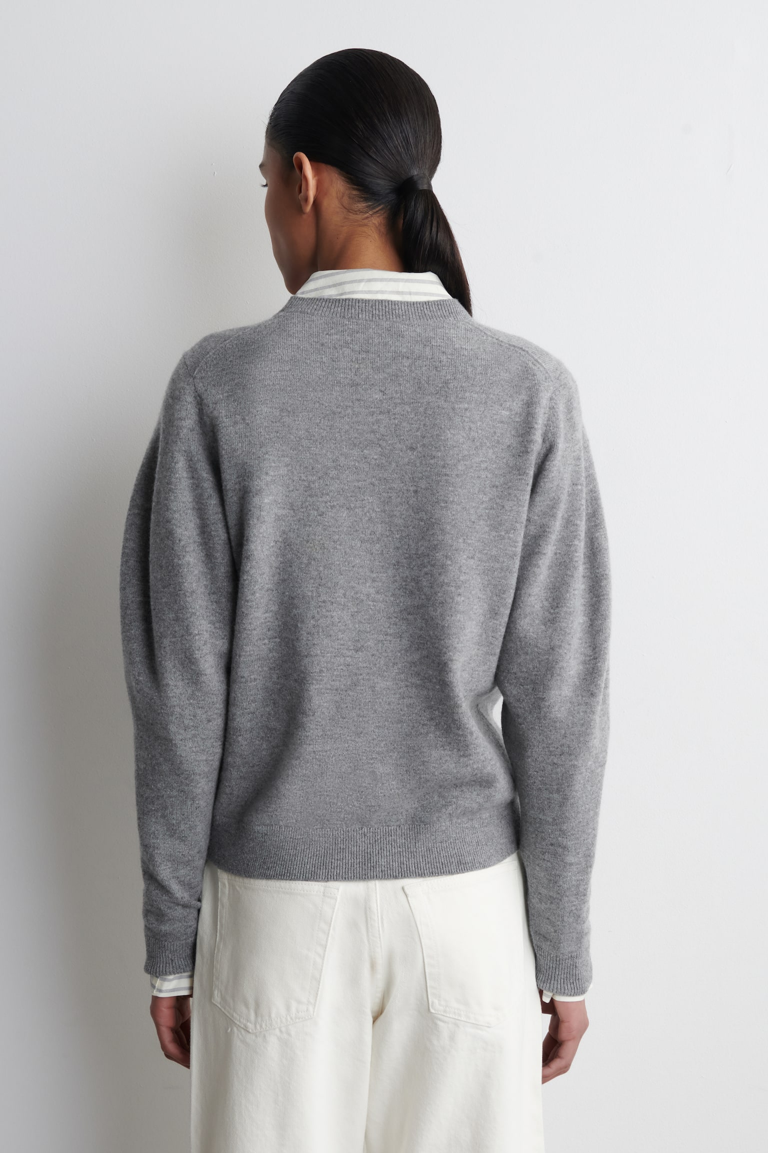 BALLOON-SLEEVE MERINO WOOL JUMPER - אפור - 5