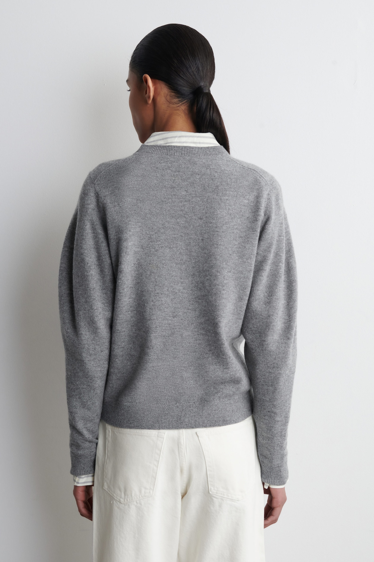BALLOON-SLEEVE MERINO WOOL JUMPER — GREY